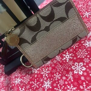 Coach Legacy Lined Signature Brown and Gold Skinny ID Case/Zip Card Case